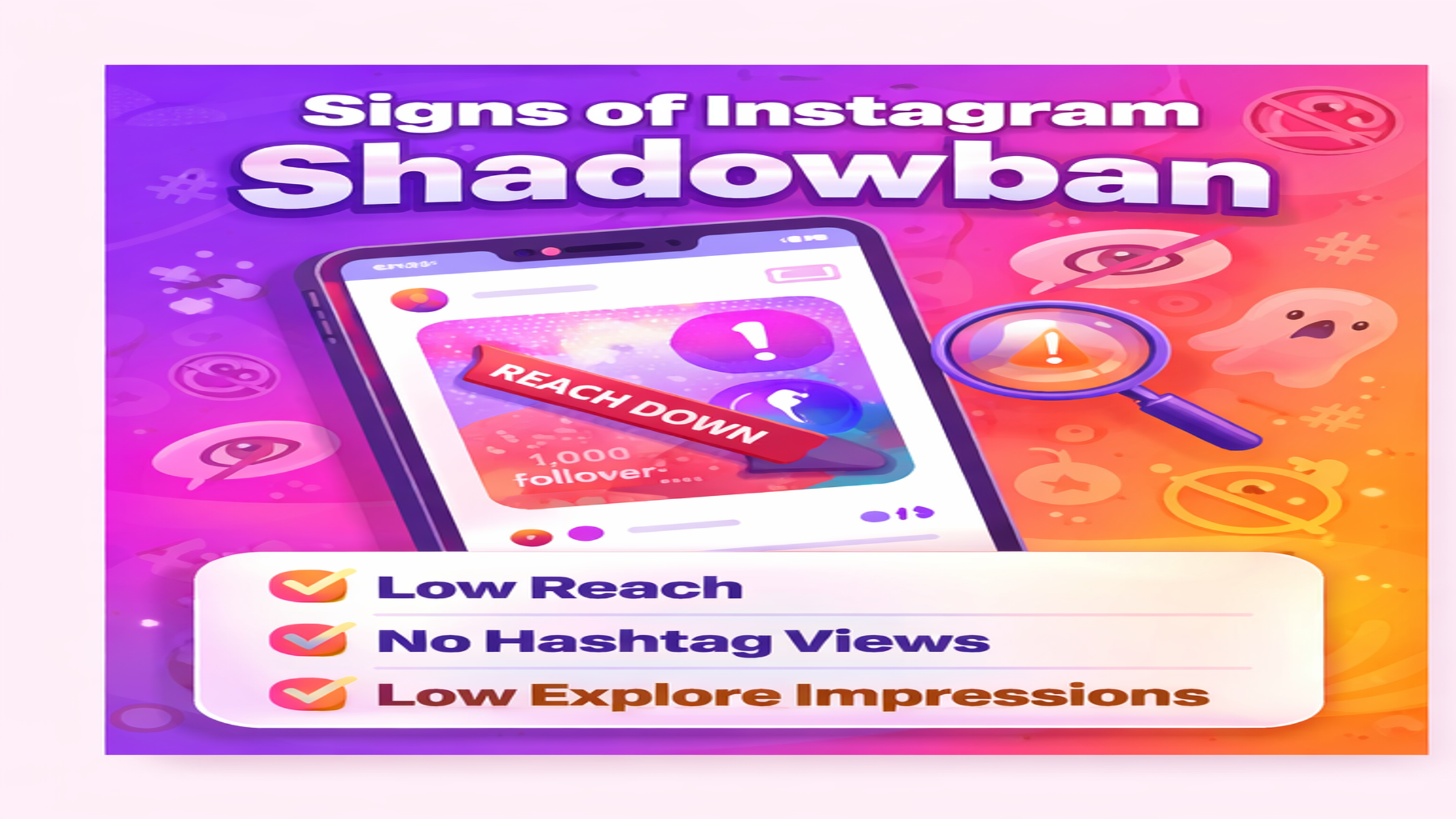 Instagram shadowban explained guide showing signs of low reach and hashtag visibility issues on Instagram