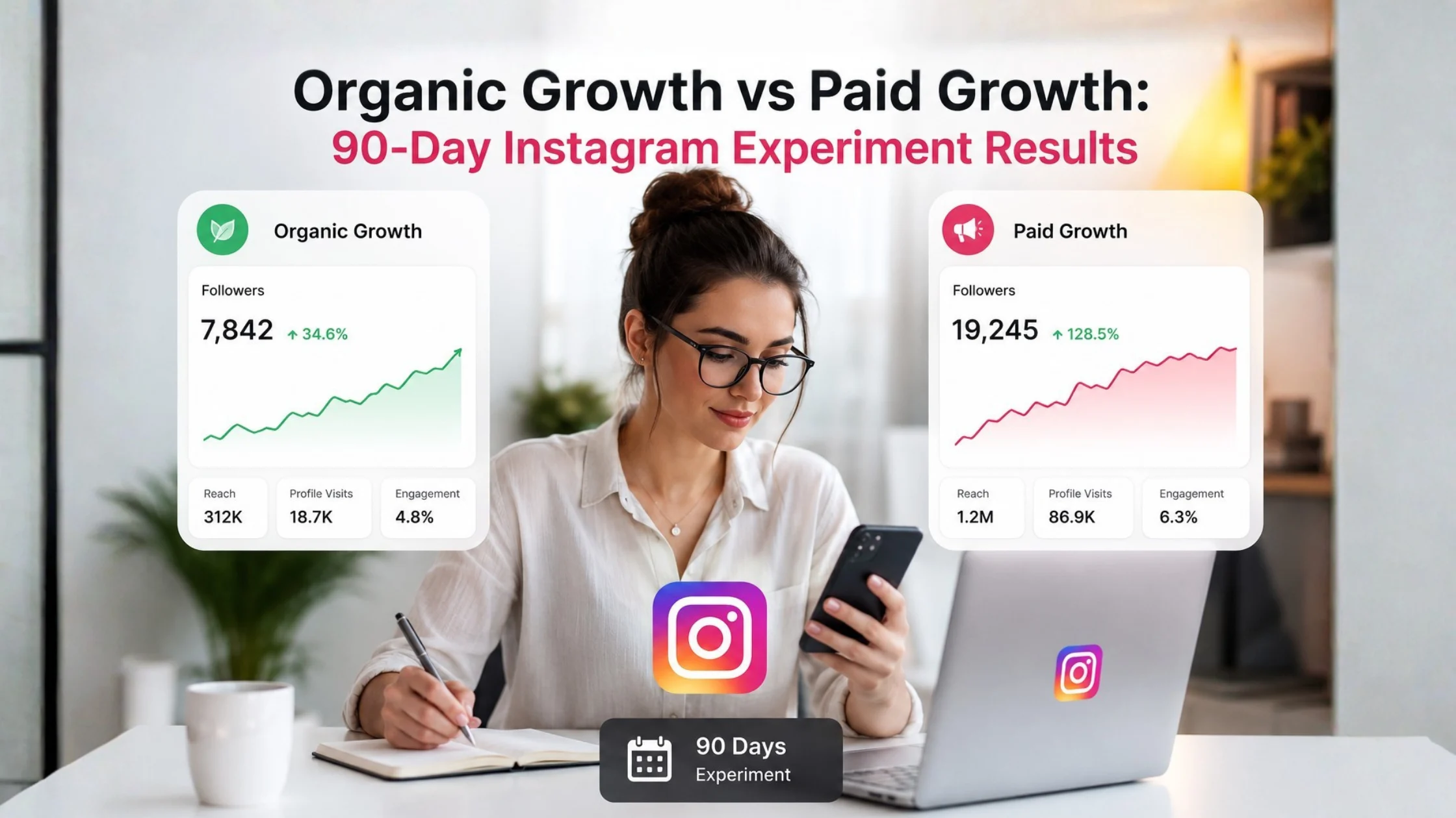 Organic vs paid Instagram growth experiment results with analytics dashboard, influencer marketing strategy, and SMM panel services in 2026