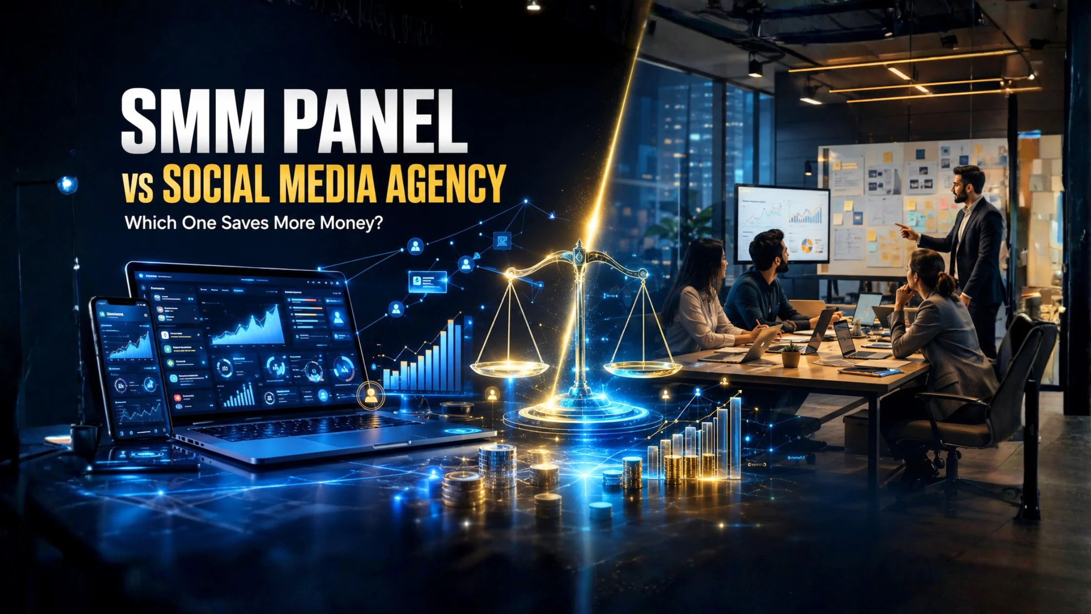 SMM Panel vs Social Media Agency comparison showing pricing, speed, scalability, and affordable social media marketing solutions for businesses and freelancers in 2026