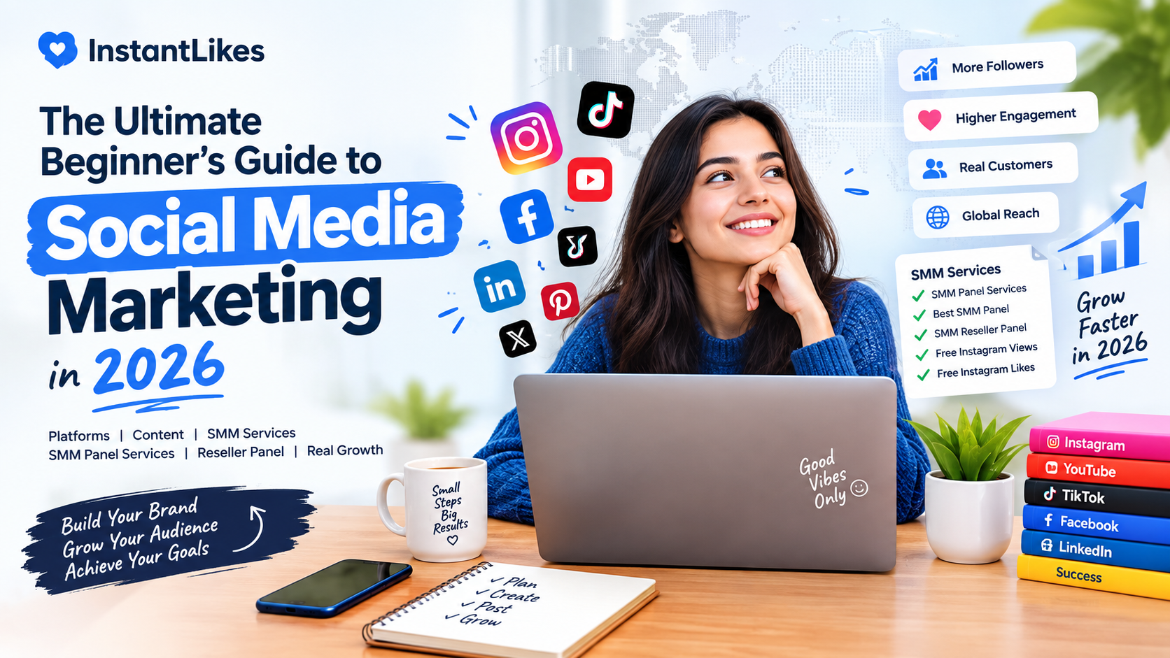 Social Media Marketing in 2026 beginner guide with Instagram, YouTube, TikTok and SMM Services