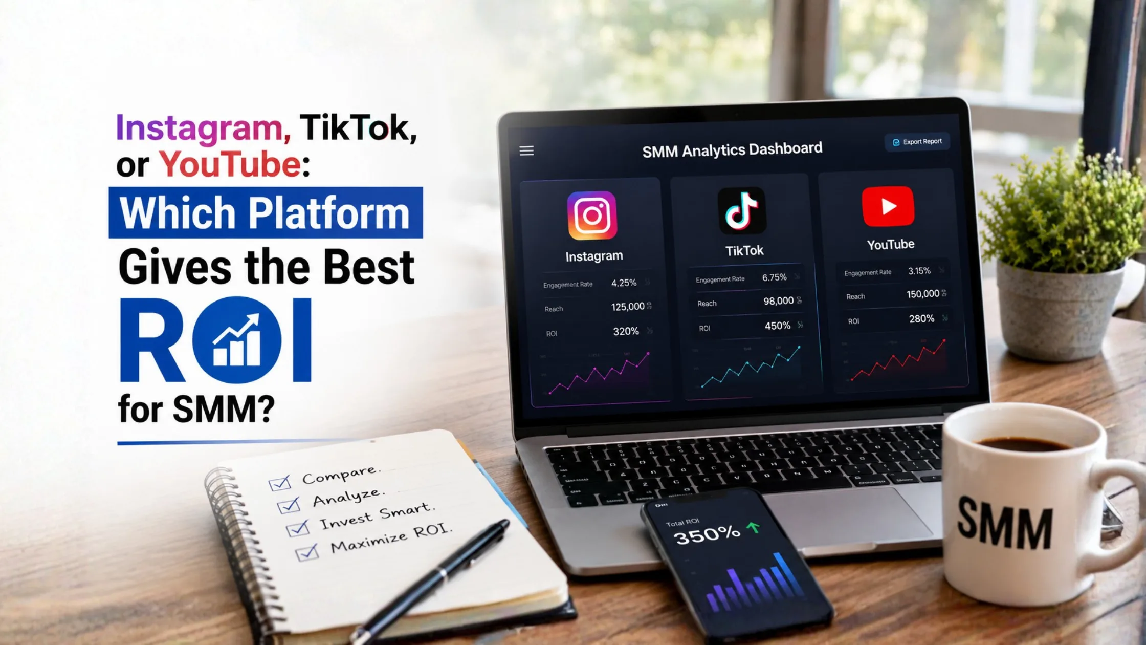 Instagram vs TikTok vs YouTube comparison showing the best platform for SMM ROI, social media growth, and digital marketing success in 2026