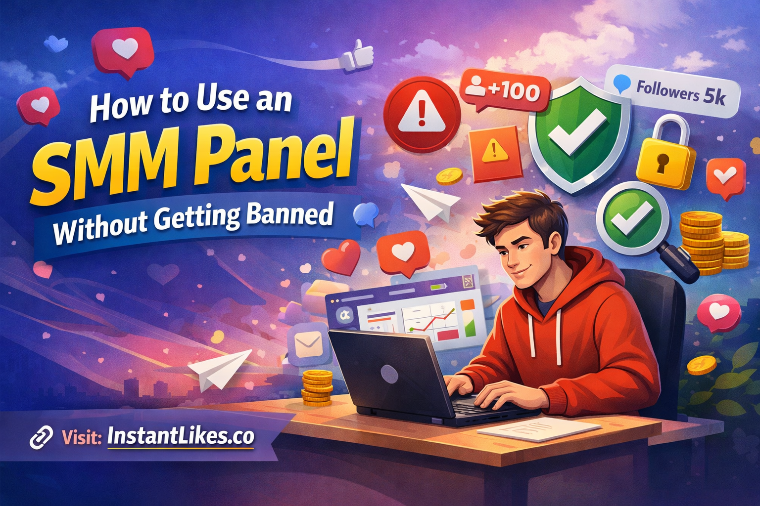InstantLikes.co SMM panel guide showing how to use SMM services safely without getting banned in 2026
