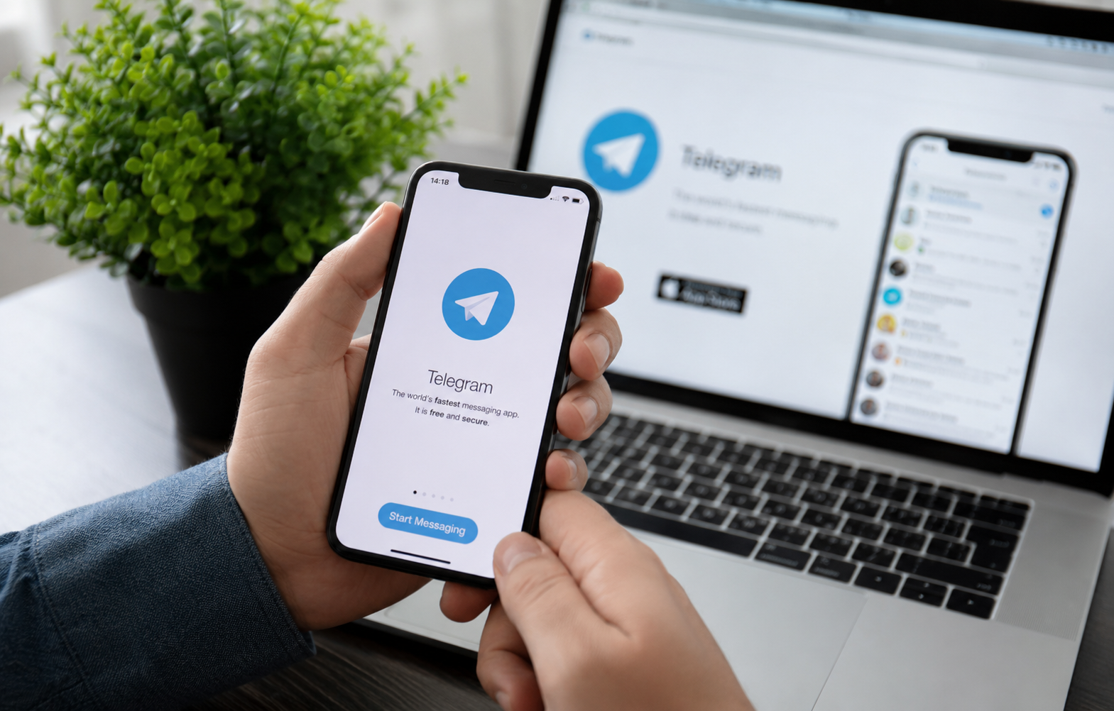 Telegram growth strategy on smartphone and laptop workspace