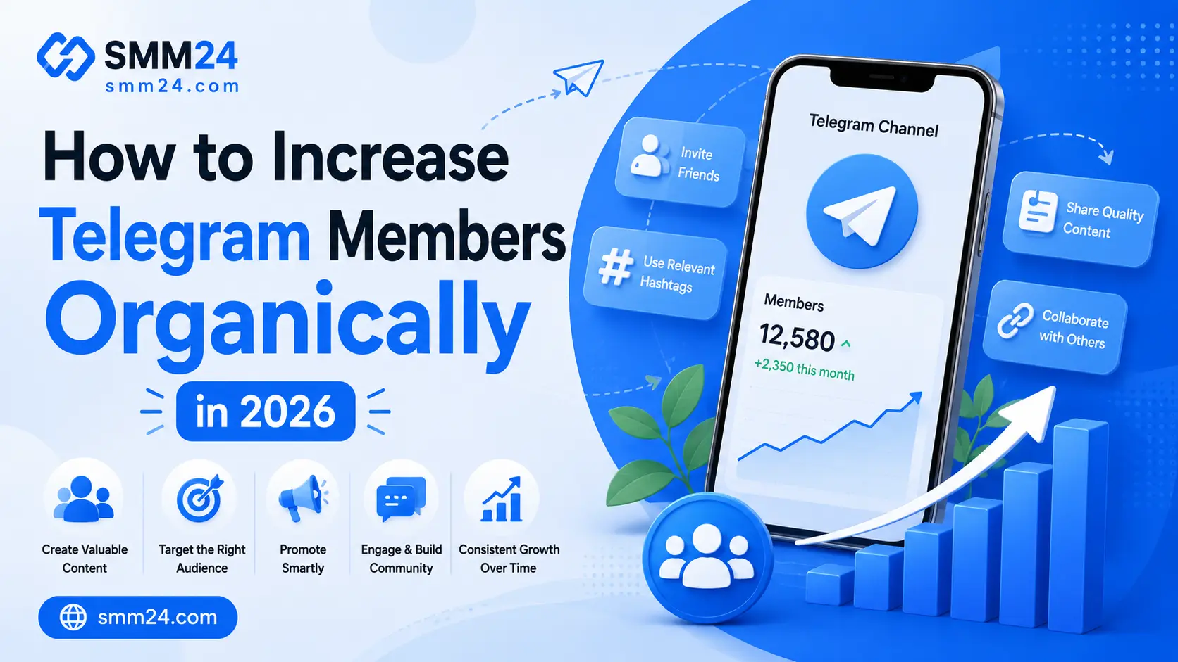 Telegram growth strategy on smartphone and laptop workspace