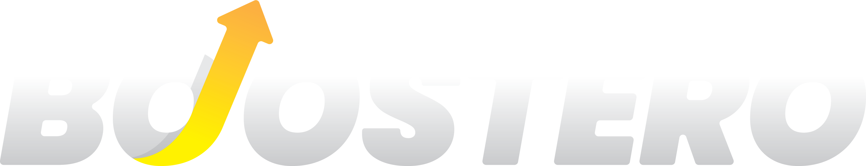 Logo for Booster Pro with an upward pointing arrow incorporated into the letter 'O'.