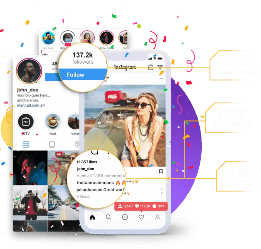 Social Media Profile Metrics A mobile display showing Social Media Profile Metrics