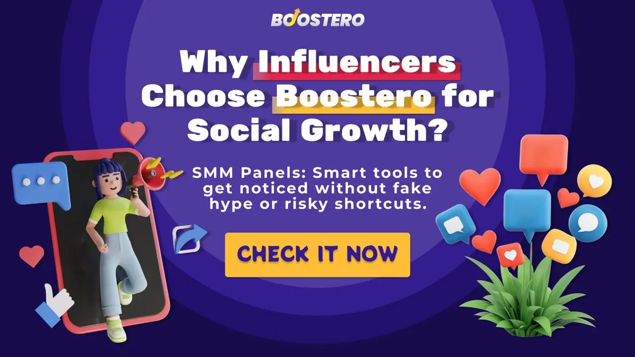 Boostero social media growth platform for influencers, featuring SMM panels and tools to increase engagement and online visibility.