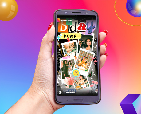 Creative sticker collage on Instagram Story with layered photos