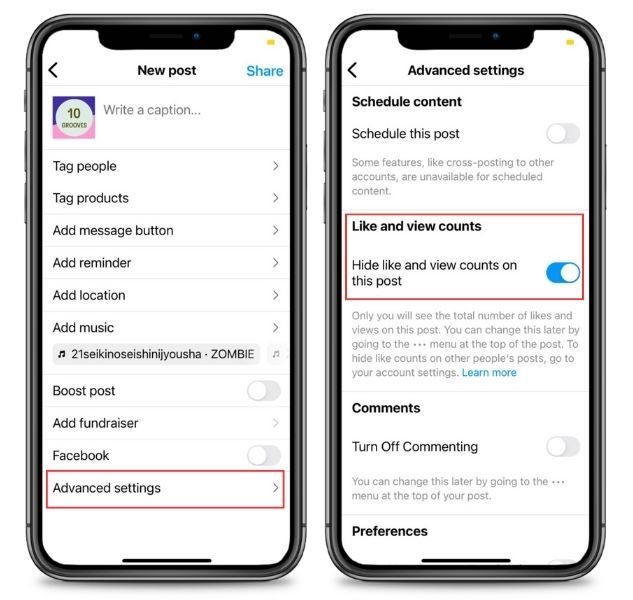 Hide like count in Advanced Settings