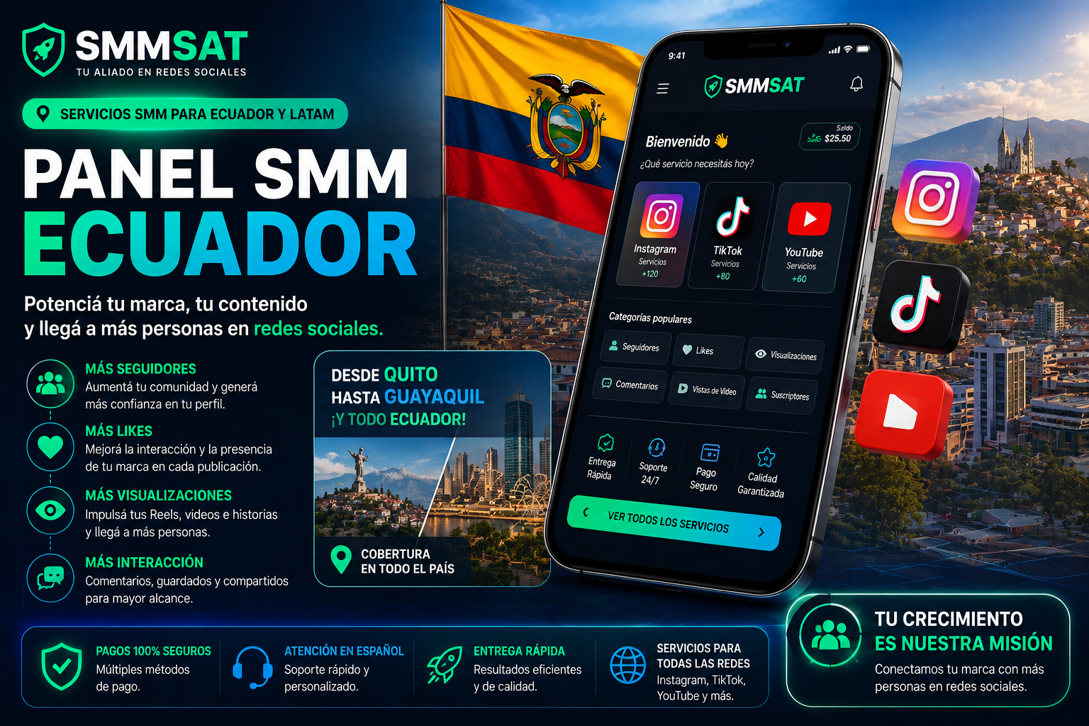 Panel SMM Ecuador para Instagram TikTok YouTube y redes sociales