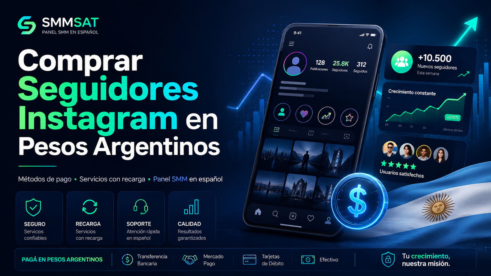 Comprar seguidores Instagram en pesos argentinos con SMMSAT