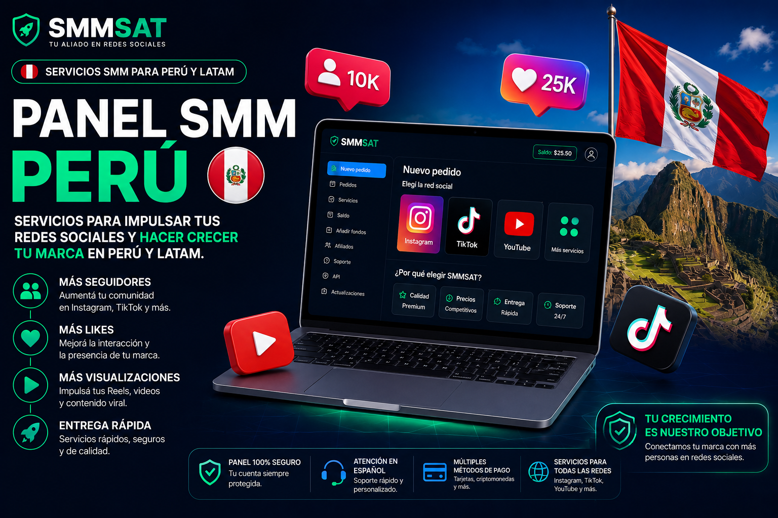 Panel SMM Perú para Instagram TikTok YouTube y redes sociales