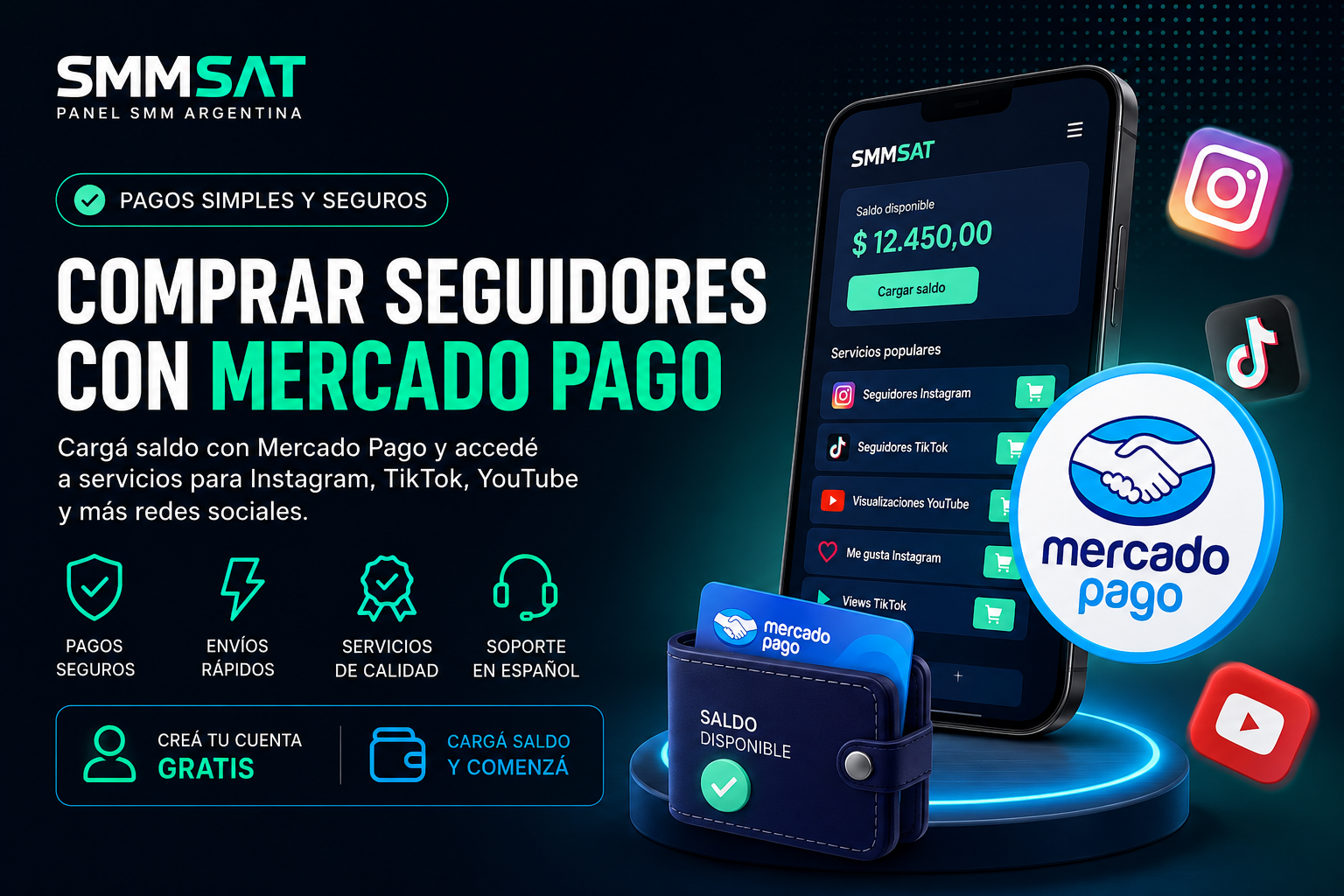 Comprar seguidores con Mercado Pago en SMMSAT Argentina
