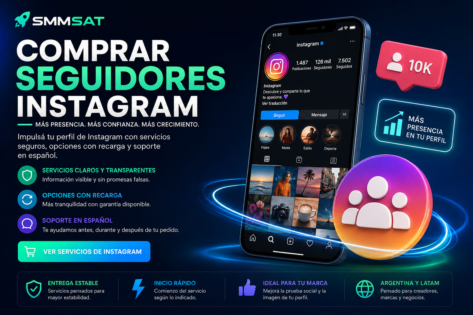 Comprar seguidores Instagram con servicios claros recarga y soporte en español