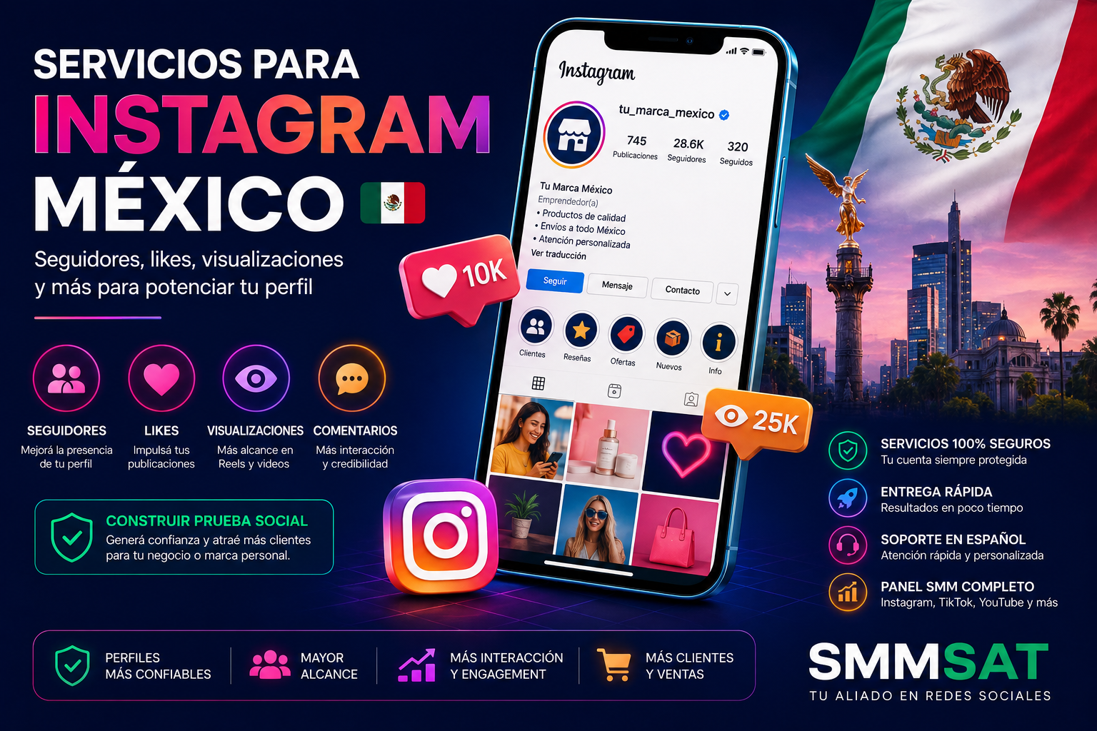 Servicios para Instagram México seguidores likes visualizaciones y prueba social