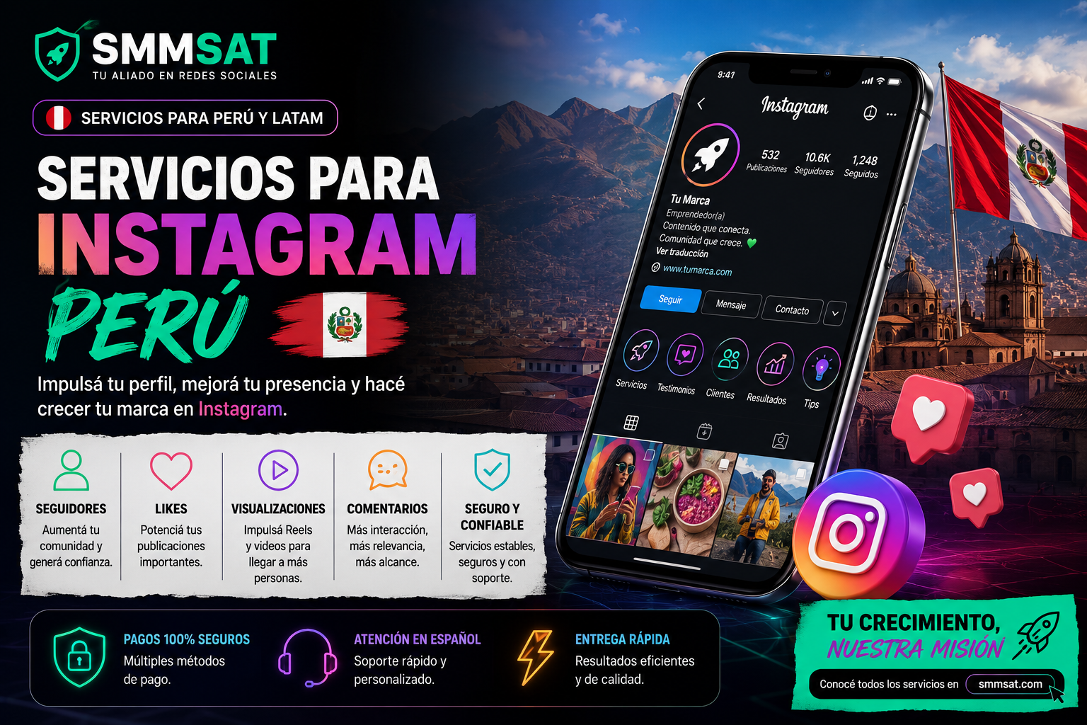 Servicios para Instagram Perú seguidores likes visualizaciones y prueba social