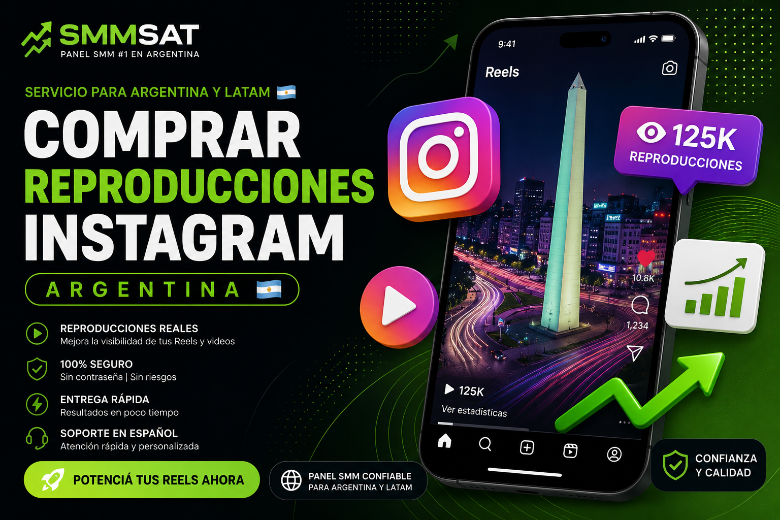 Comprar reproducciones Instagram Argentina y visualizaciones para Reels con SMMSAT