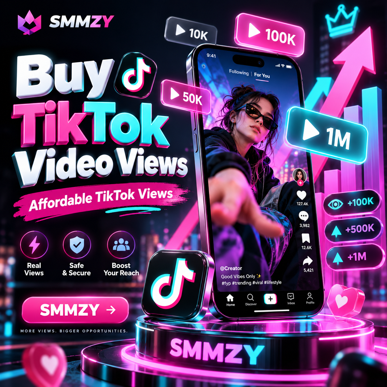 TikTok video views service dashboard on SMMZY