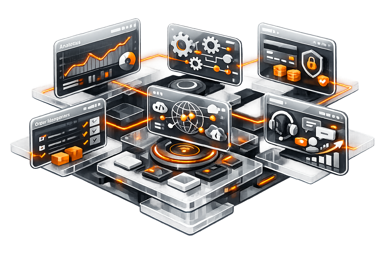 Modern isometric illustration of an SMM Panel dashboard showing social media marketing analytics, order management, automation, API integration, and multiple social media platforms.
