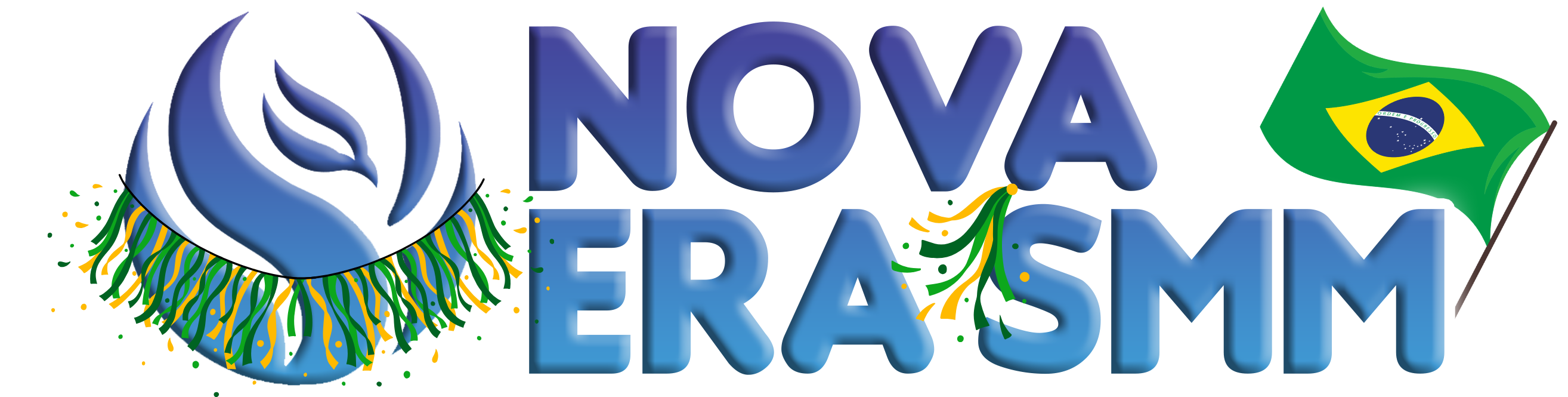 uma logo retangular escrito nova era smm com uma fenix ao lado