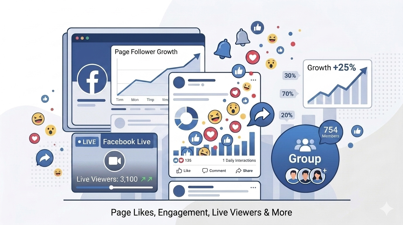 Facebook SMM Panel | Page Likes, Post Engagement, Group Members & Live Viewers