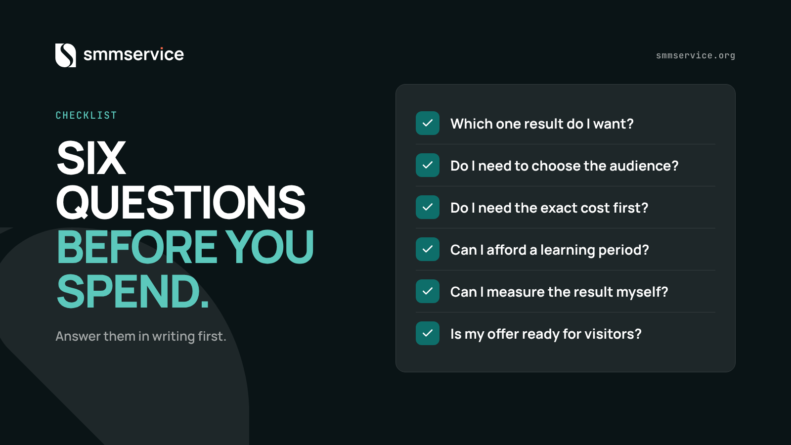 Six-question checklist for choosing between an SMM panel and Meta ads