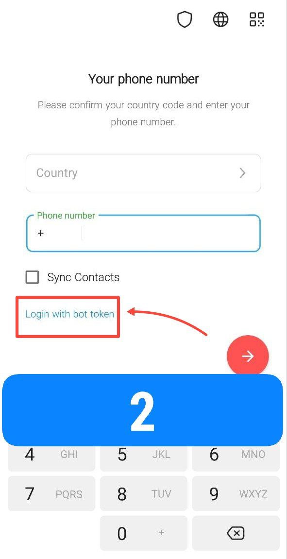 A screenshot of Graph Messenger app in Login stage showing step 2 in checking telegram bot quality