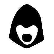 A minimalist black and white logo featuring a hooded person, representing secrecy and intrigue through its simple lines.