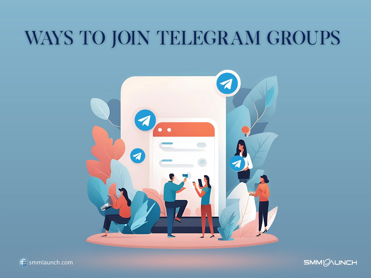 Illustration showing multiple users interacting with Telegram on their devices, symbolizing various ways to join Telegram groups. The image conveys engagement with the Telegram app, emphasizing its group chat feature.