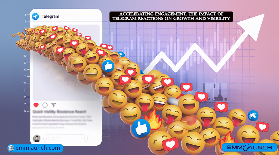 Graph symbolizing Telegram channel growth with emojis representing reactions — hearts, fire, and thumbs-up flow upward, showing increased visibility and engagement when you buy Telegram reactions.