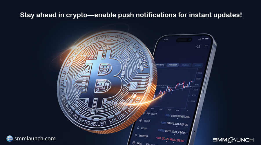 A graphic featuring a large Bitcoin coin symbol alongside a smartphone screen displaying a cryptocurrency trading app with charts and real-time market data. The text at the top reads, 