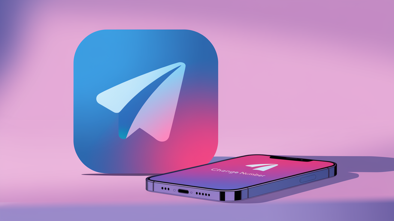 Illustration featuring the Telegram logo and a smartphone screen displaying the text 