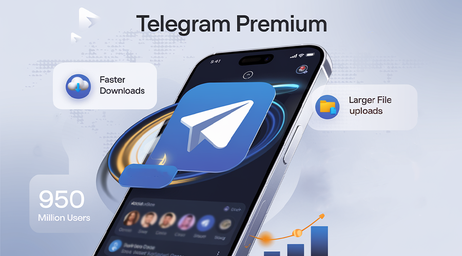 This image shows Telegram logo and phone that is about the Telegram Premium Members Panel