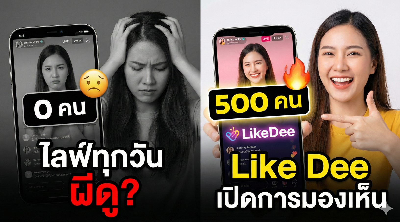 ไลฟ์ทุกวัน ผีดู? วิธีเปลี่ยนจาก 0 คนดู สู่ 500 คนดู ด้วย Like Dee (เปิดการมองเห็นทันที 2026)