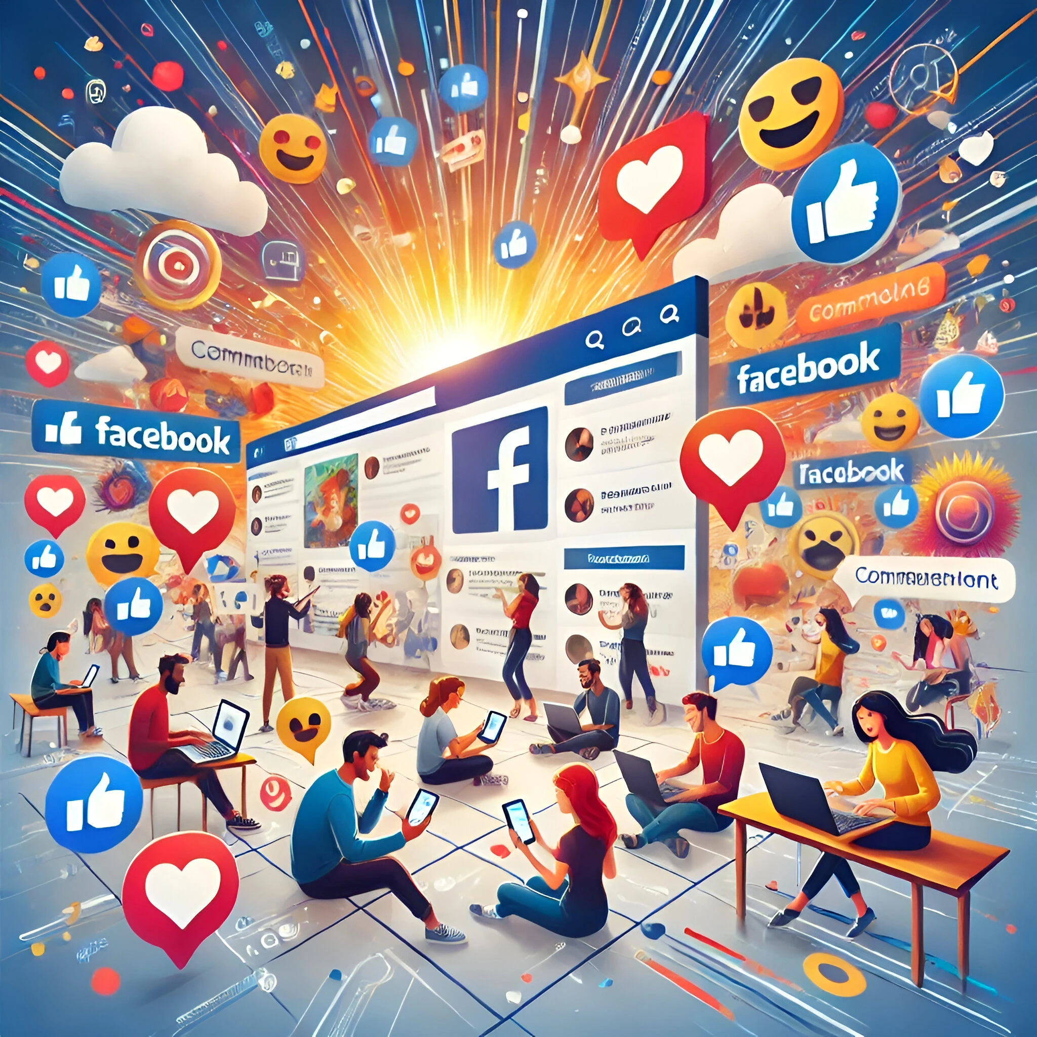 A graphic symbolizing social media marketing, highlighting community management and promotional techniques in a cohesive design.