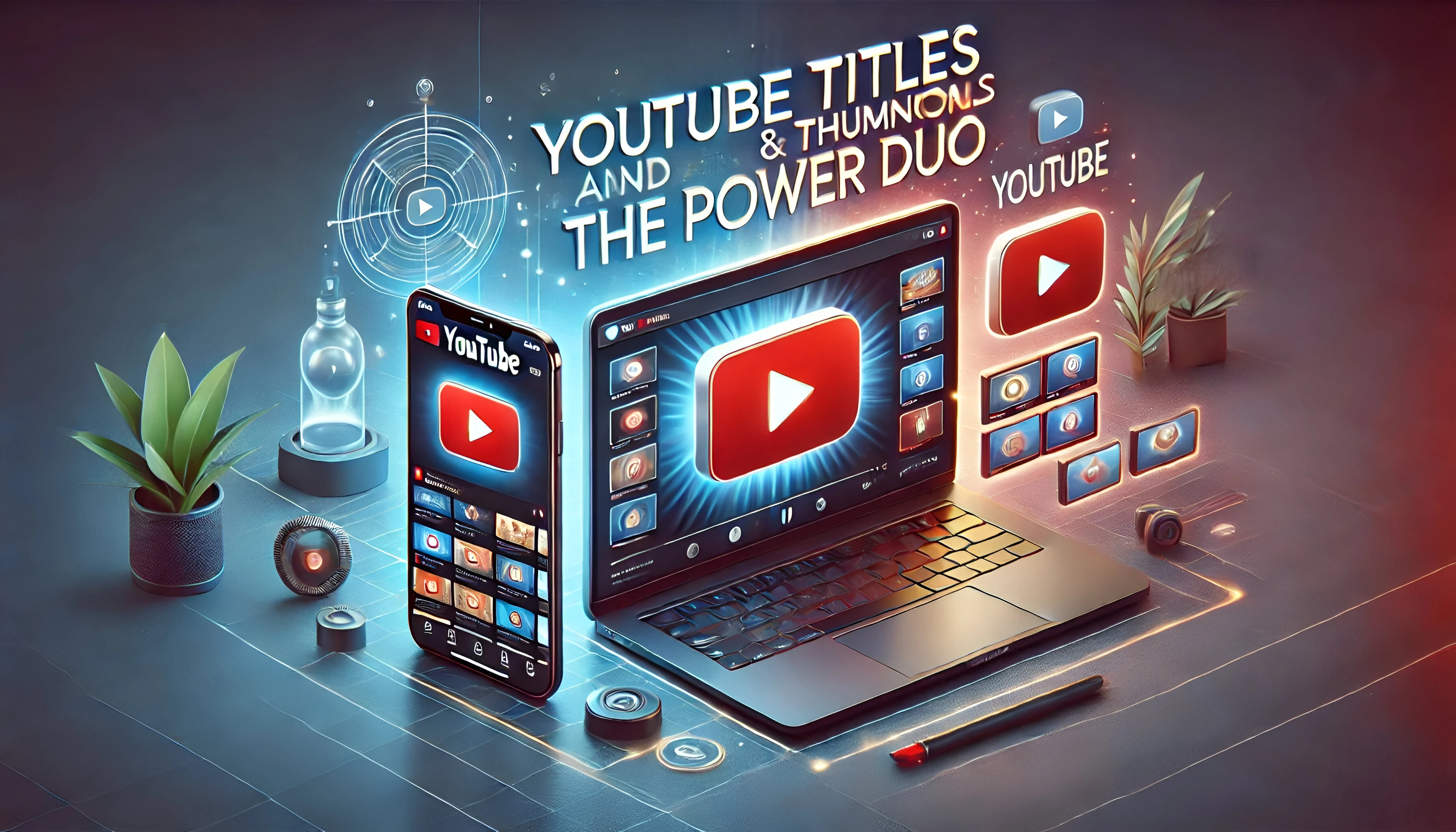 A powerful partnership focused on crafting compelling YouTube titles& thumbnails emphasizing teamwork and innovative thinking.