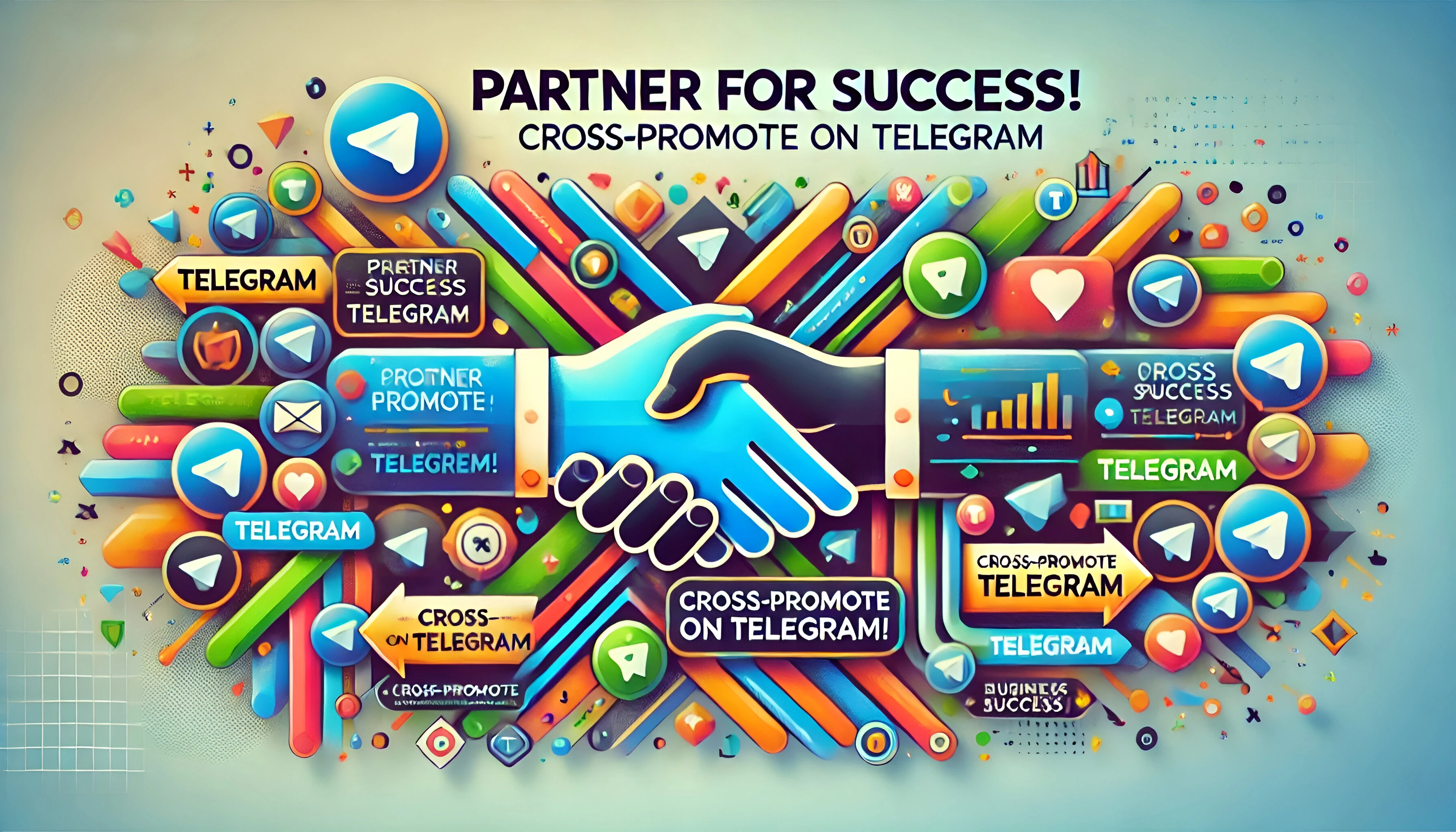 Graphic demonstrating strategies for cross-promoting your business on Telegram to boost brand awareness and customer interaction.