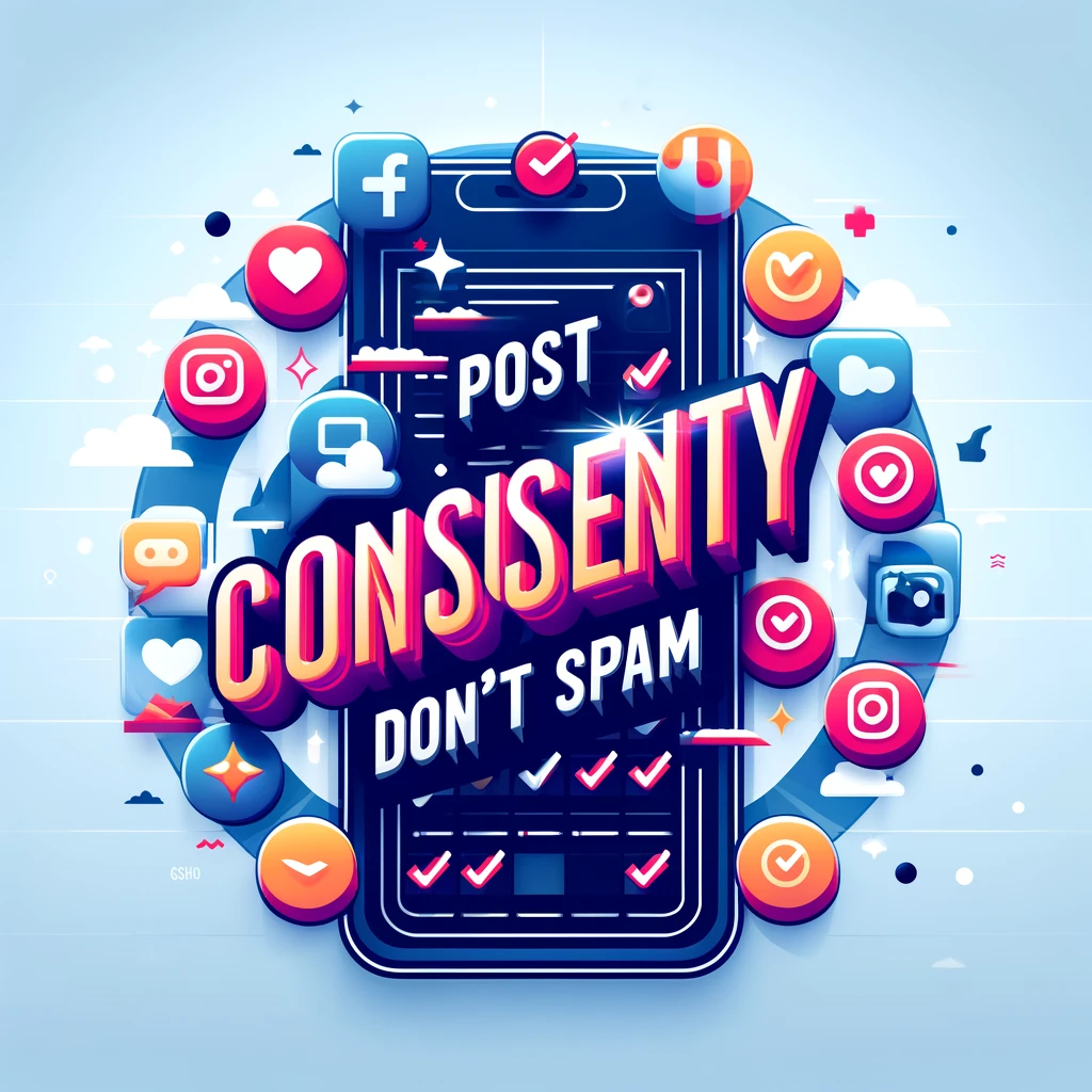 A visually engaging graphic emphasizing the importance of avoiding spam and promoting consistency.