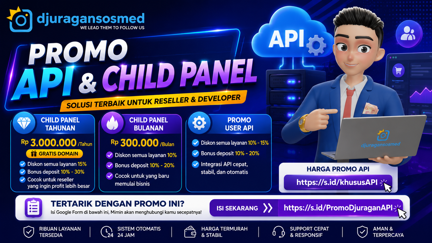 Promo API & Child Panel DJURAGANSOSMED 2026 | Diskon Hingga 15%, Bonus Deposit & Gratis Domain