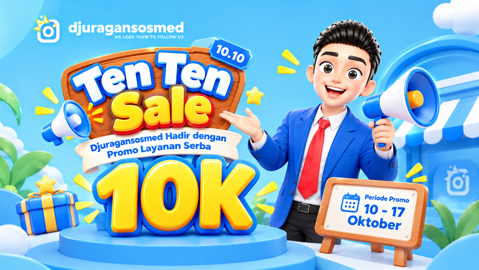 Djuragansosmed Ten Ten Sale में सोशल मीडिया सेवाएँ सिर्फ 10K में
