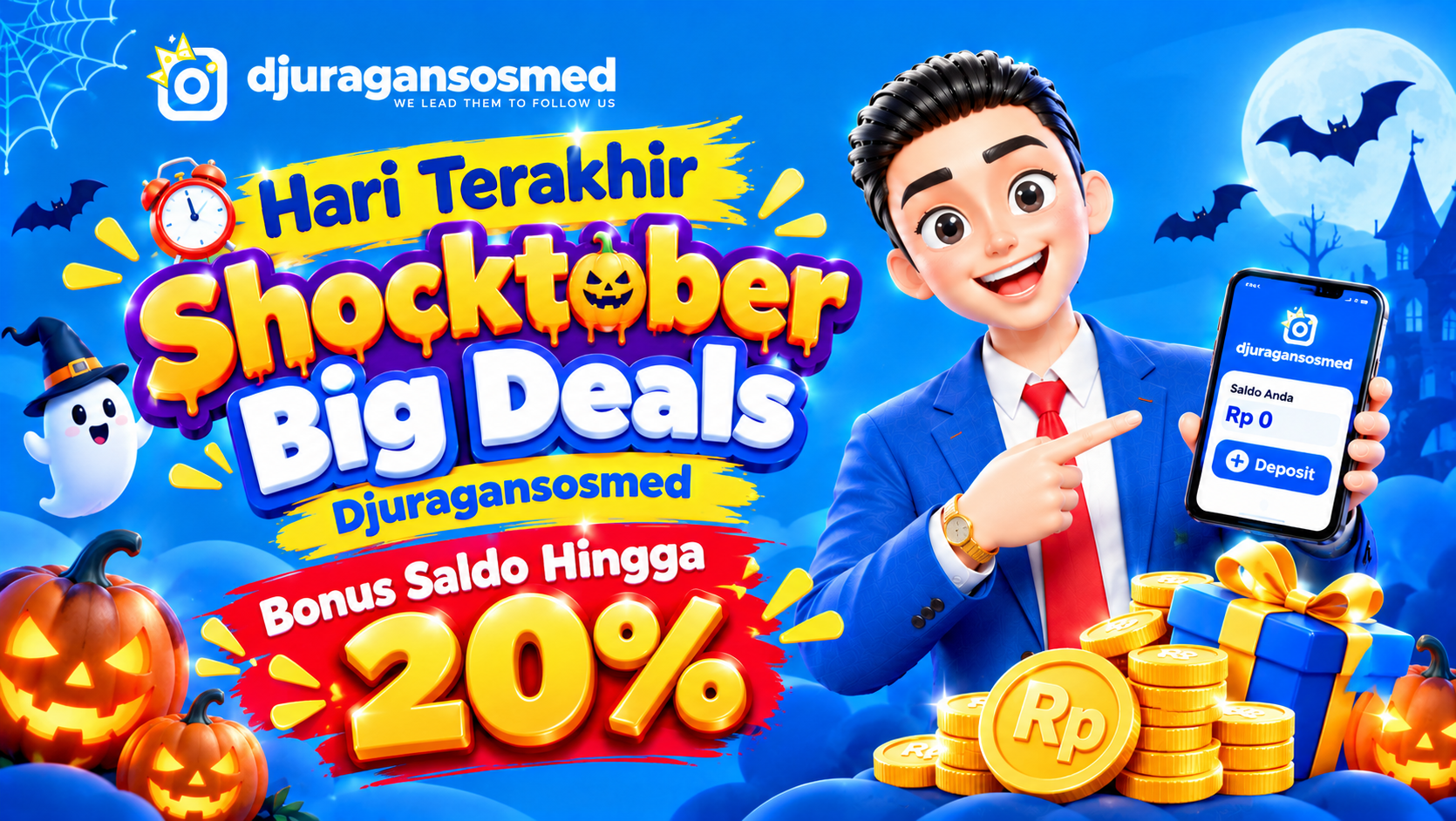 Hari Terakhir Shocktober Big Deals Djuragansosmed, Bonus Saldo Hingga 20%