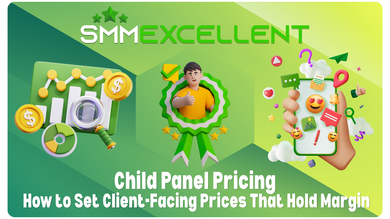Child Panel admin dashboard showing service pricing and margin settings
