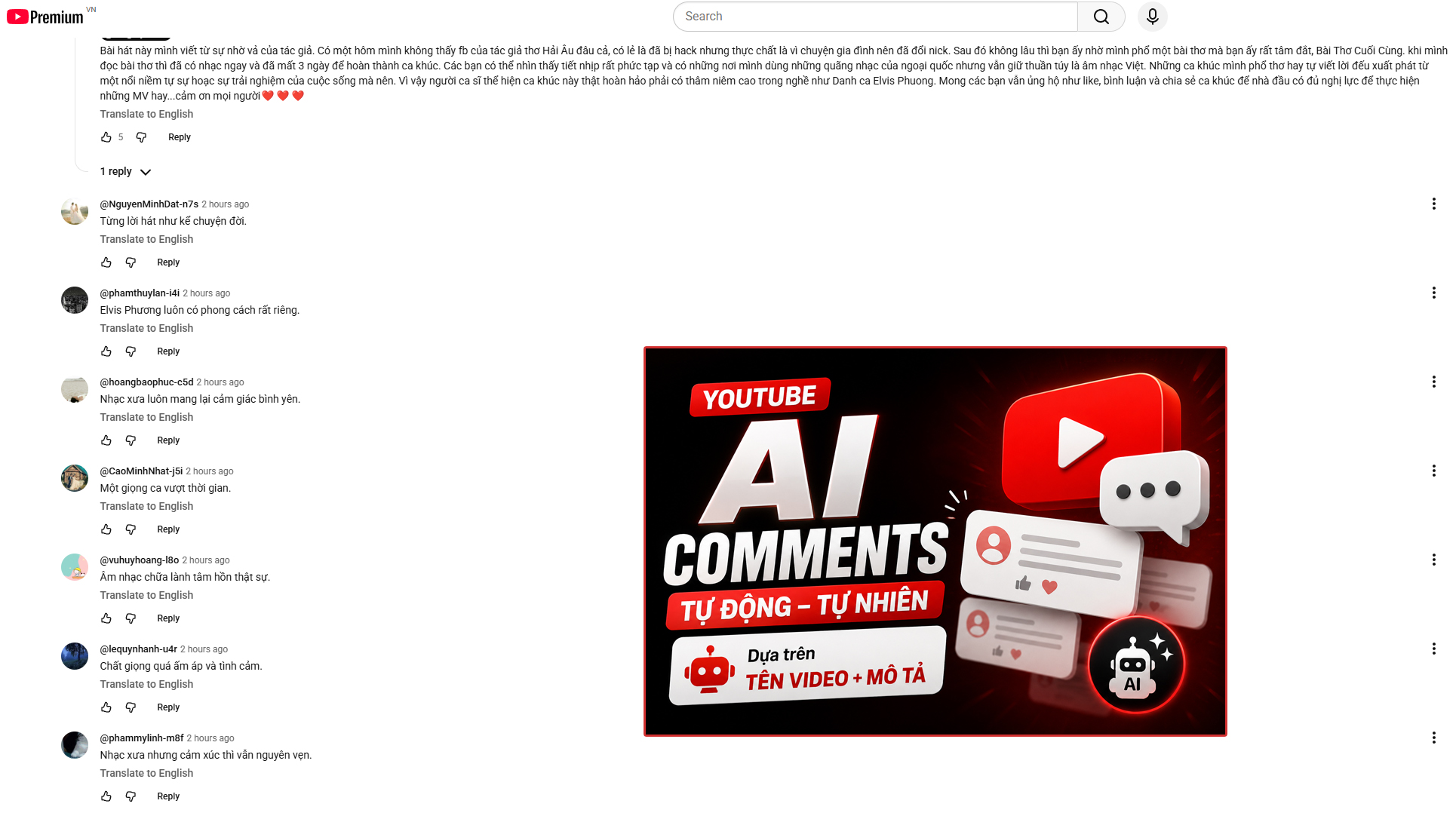 Youtube AI Comments Service - Tiếng Việt