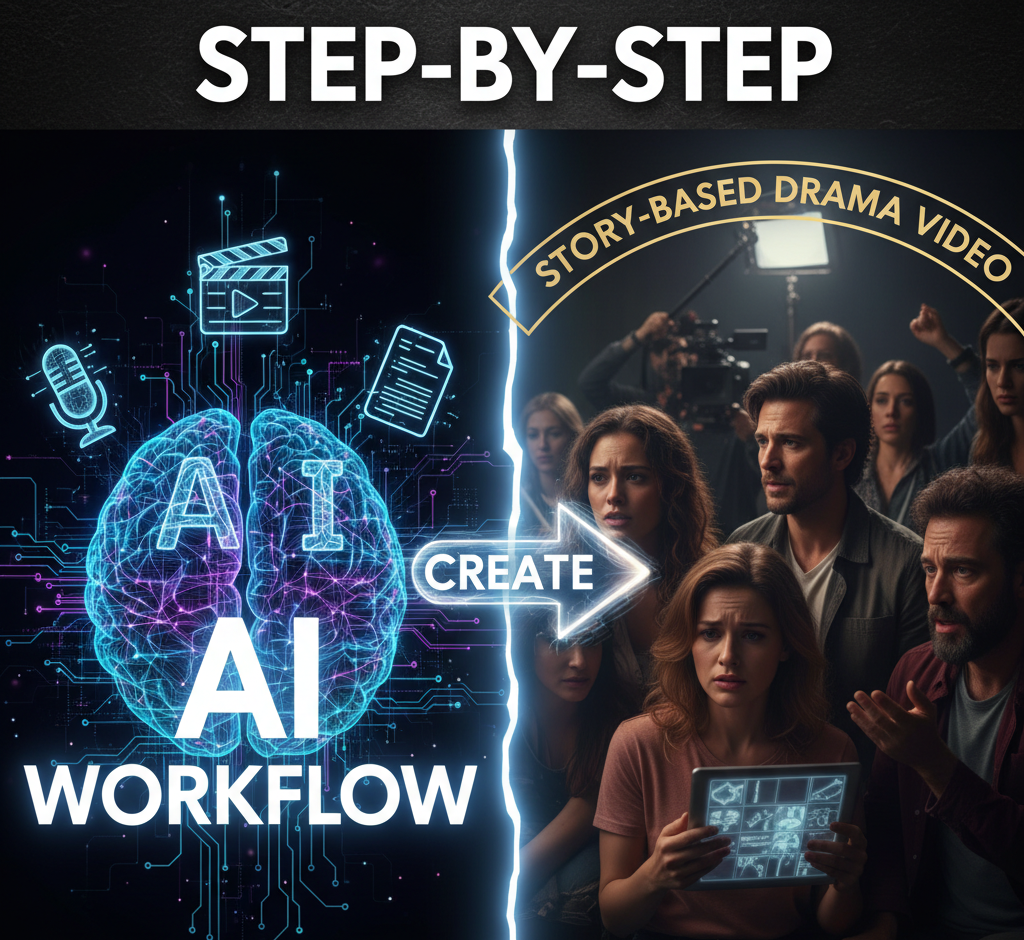 STEP-BY-STEP WORKFLOW: STORY-BASED DRAMA VIDEO (IMAGE + VOICEOVER) WITH AI
