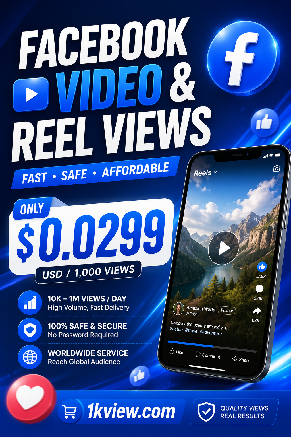 Buy Facebook Video & Reel Views | $0.0299 per 1K Views