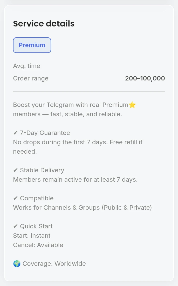 OneSMM service details card showing current listing terms