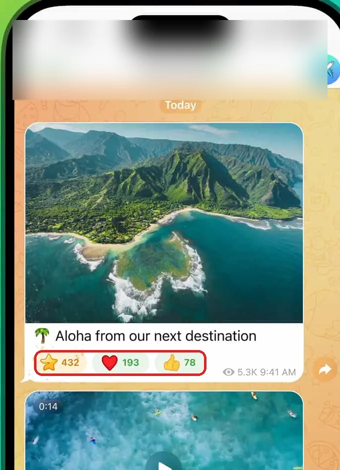 Official Telegram channel post with the reactions row highlighted