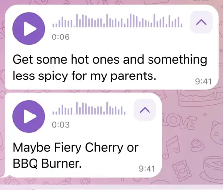 Telegram Premium voice messages showing expanded text transcriptions