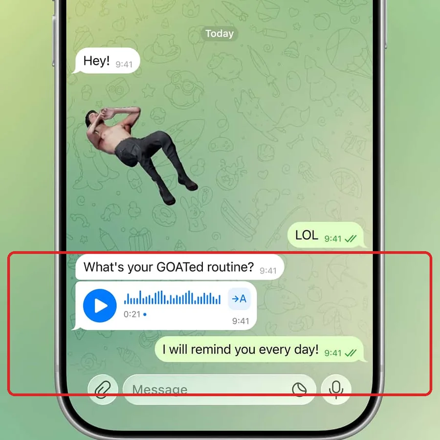 Official Telegram interface showing scheduled recurring messages
