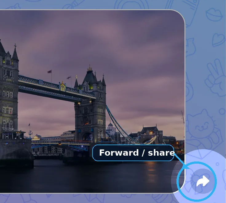 Official Telegram channel post with the forward and share control highlighted